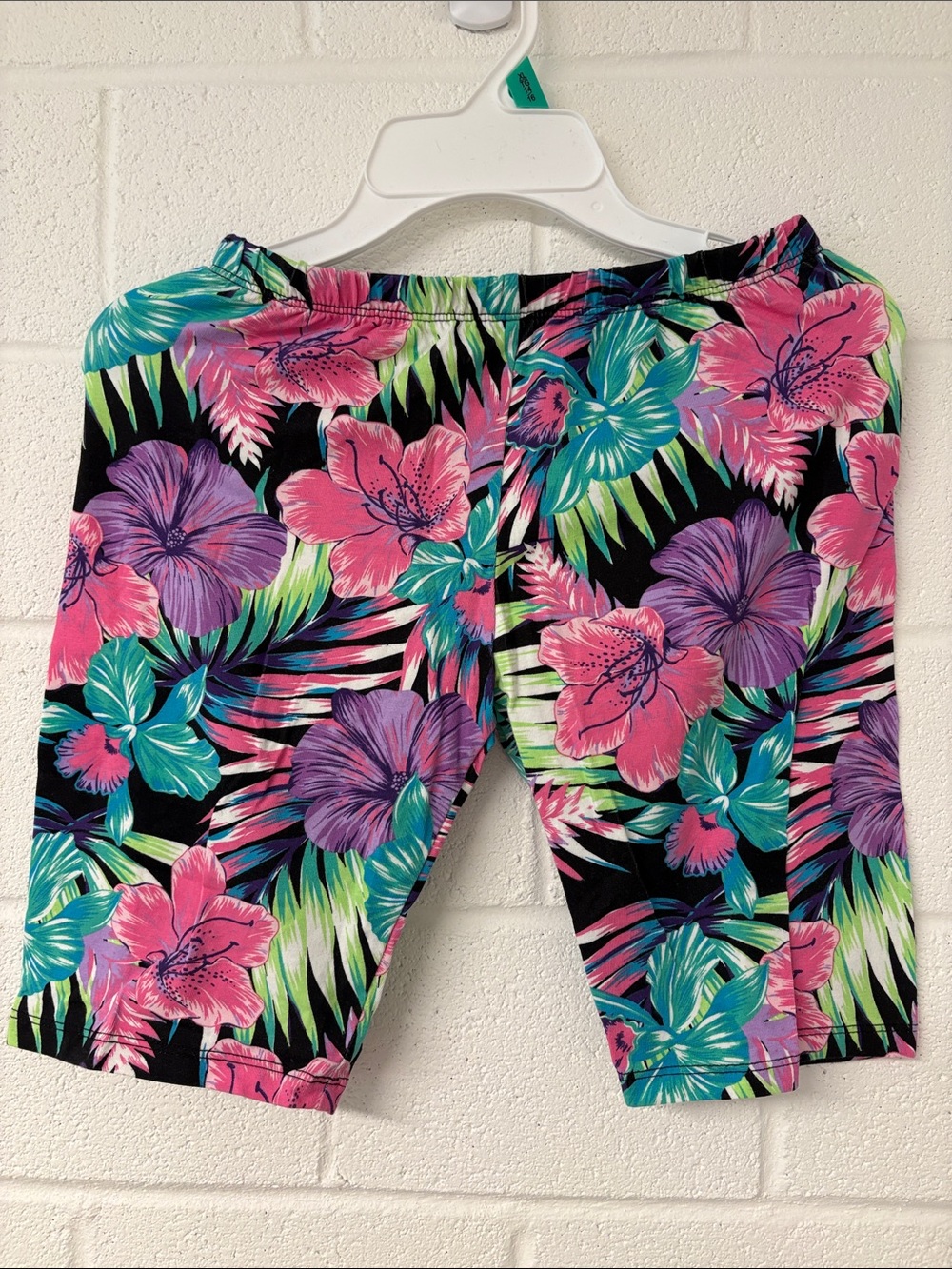 Kids Tropical Floral Bermuda Shorts - Black with Pink & Teal Floral